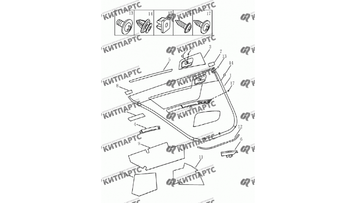 Обивка задней двери Geely